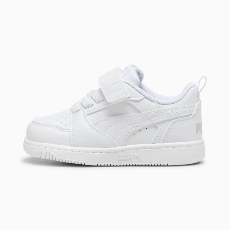 Puma Kid's Rebound V6 Hook N' Loop Triple White Sneaker Shoes - Image 2