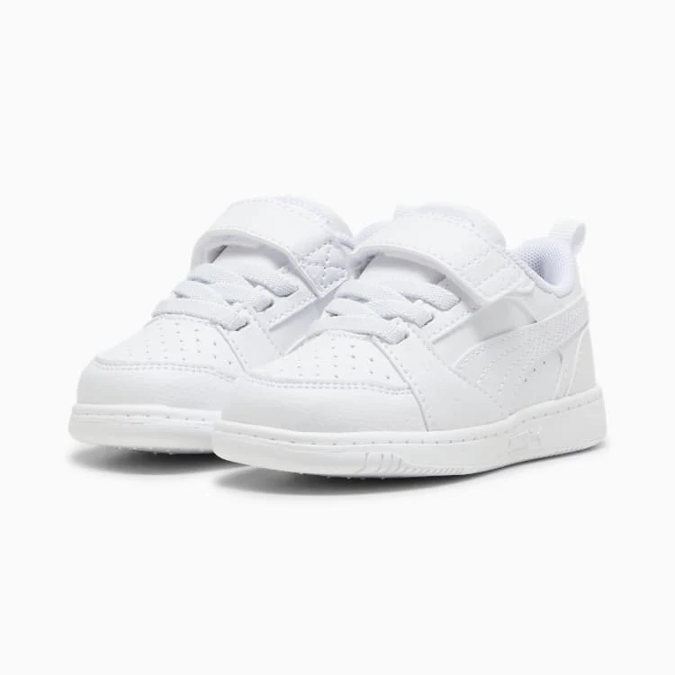 Puma Kid's Rebound V6 Hook N' Loop Triple White Sneaker Shoes - Image 3
