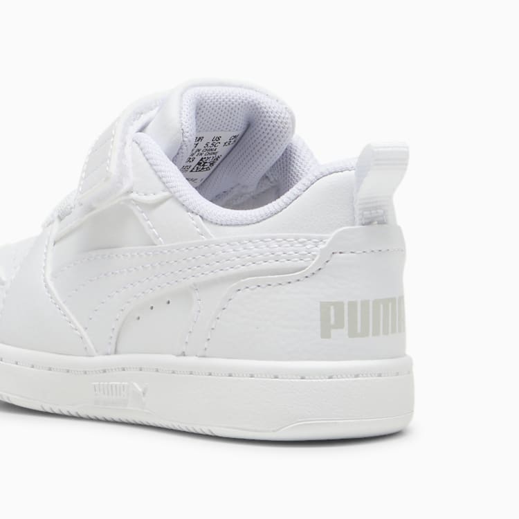 Puma Kid's Rebound V6 Hook N' Loop Triple White Sneaker Shoes - Image 4