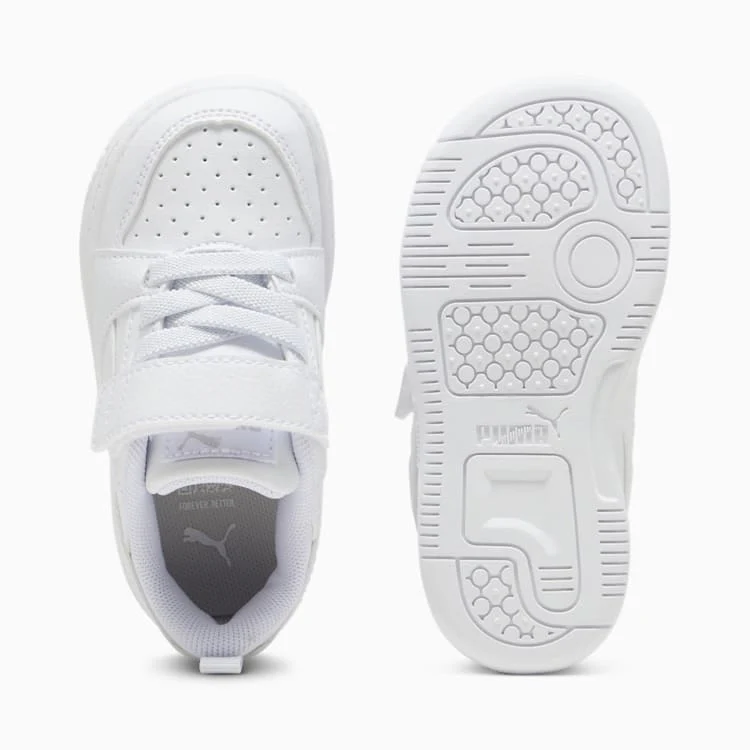 Puma Kid's Rebound V6 Hook N' Loop Triple White Sneaker Shoes - Image 5