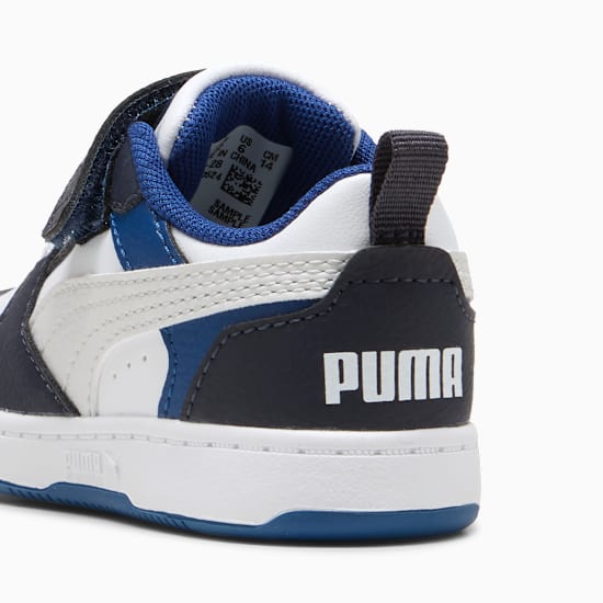 Puma Kid's Rebound V6 Hook N' Loop White/Blue/Black Sneaker Shoes - Image 4