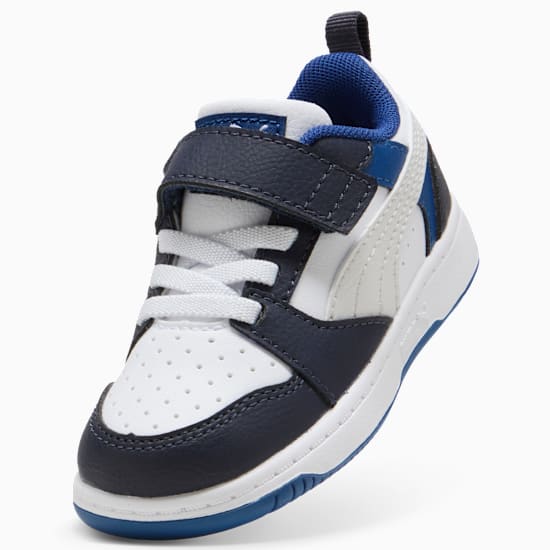 Puma Kid's Rebound V6 Hook N' Loop White/Blue/Black Sneaker Shoes - Image 5