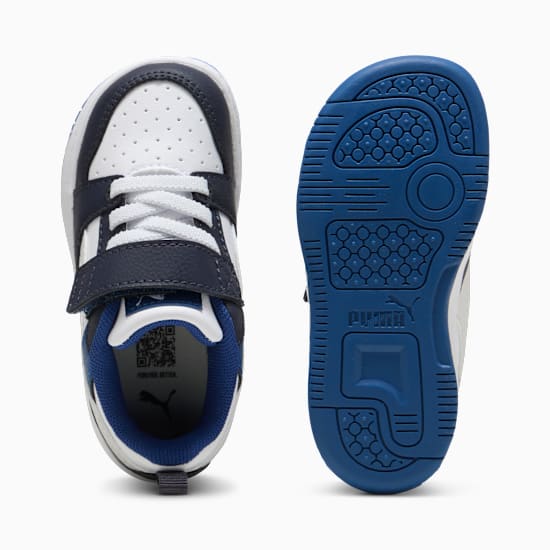 Puma Kid's Rebound V6 Hook N' Loop White/Blue/Black Sneaker Shoes - Image 6