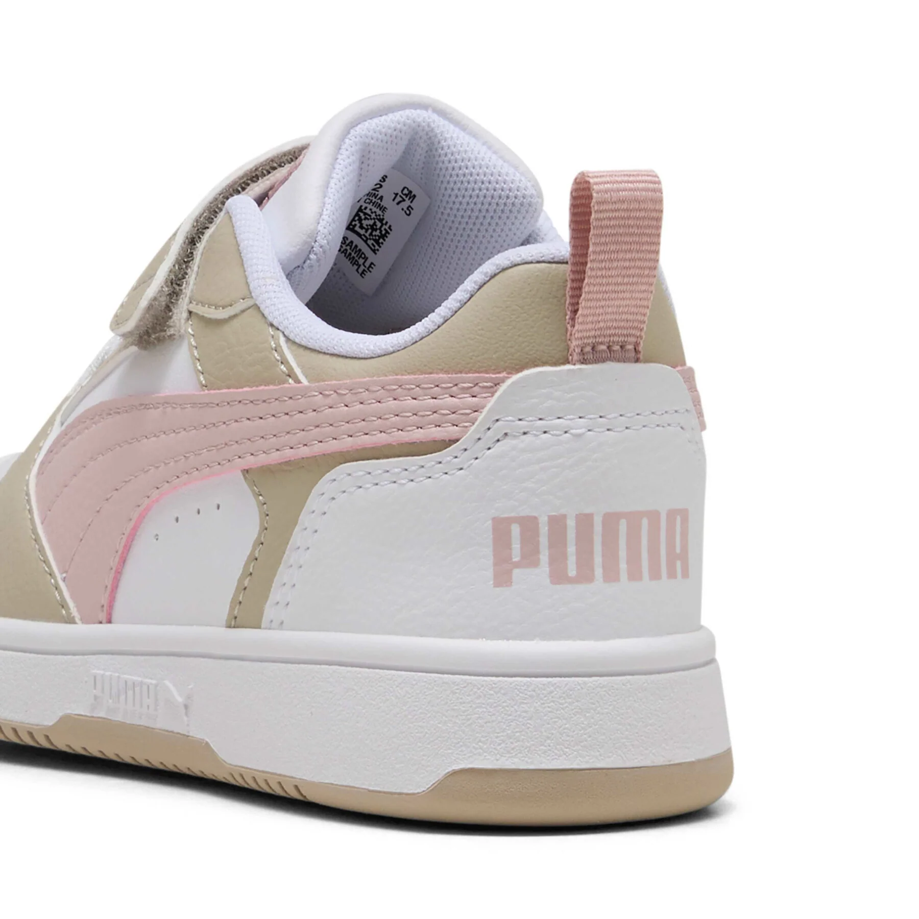 Puma Kids Rebound V6 Low Mid Hook N' Loop White/Dust/Pink Sneaker Shoes - Image 4