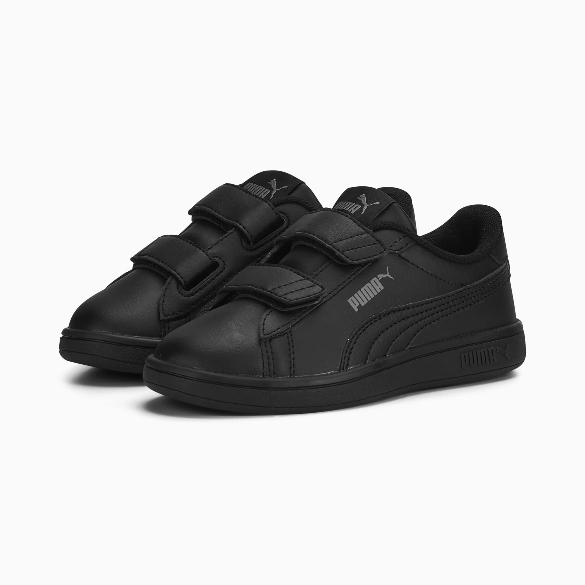 Puma Kid's Smash 3.0 Hook N' Loop Triple Black Sneaker Shoes - Image 3