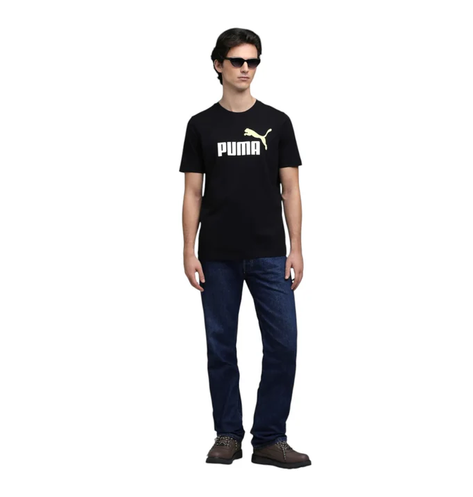 Puma Men's Essentials 2 Colour Logo Black Tee - Image 3