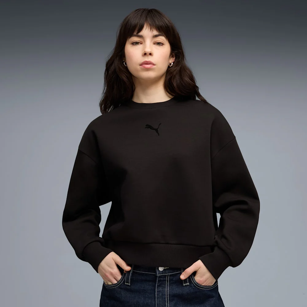 Puma Women's Elevated Oversized Crew Black Sweatshirt