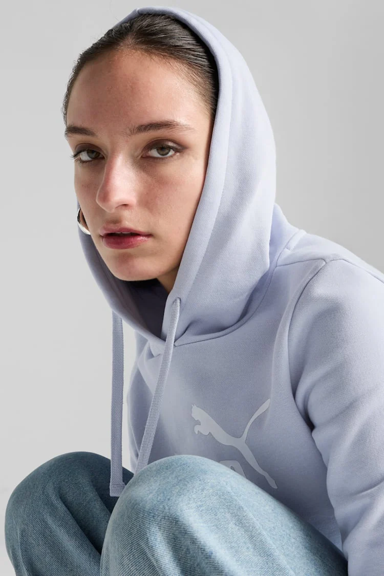 Puma Women's Essentials Logo Fleece Blue Hoodie - Image 3